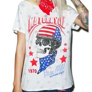 Lauren Moshi Skull Star Motorcycle Tee Large